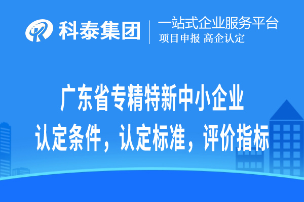 广东省专精特新中小企业认定条件，认定标准，评价指标
