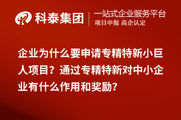 企业为什么要申请专精特新小巨人项目？通过专精特新对中小企业有什么作用和奖励？