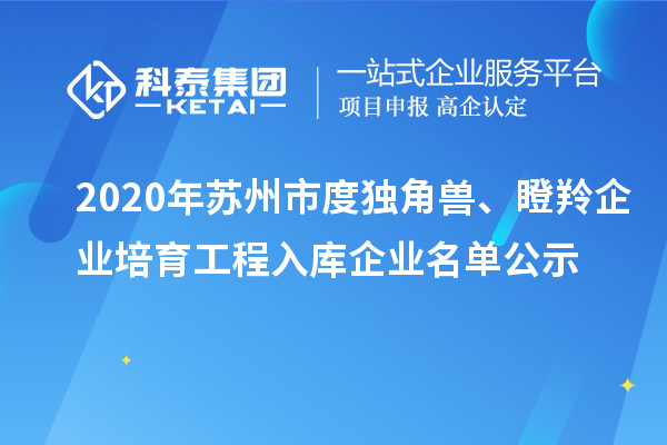 2020年苏州市度独角兽、瞪羚企业培育工程入库企业名单公示