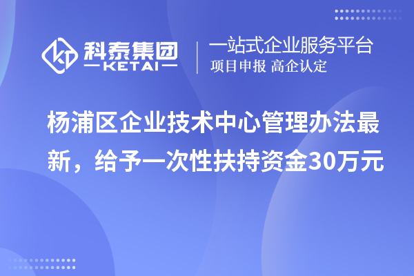 杨浦区企业技术中心管理办法最新，给予一次性扶持资金30万元