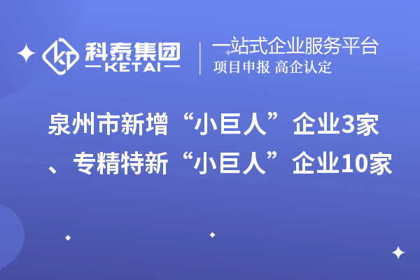 泉州市新增“小巨人”企业3家、专精特新“小巨人”企业10家