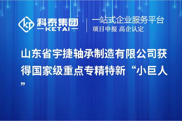 山东省宇捷轴承制造有限公司获得国家级重点专精特新“小巨人”