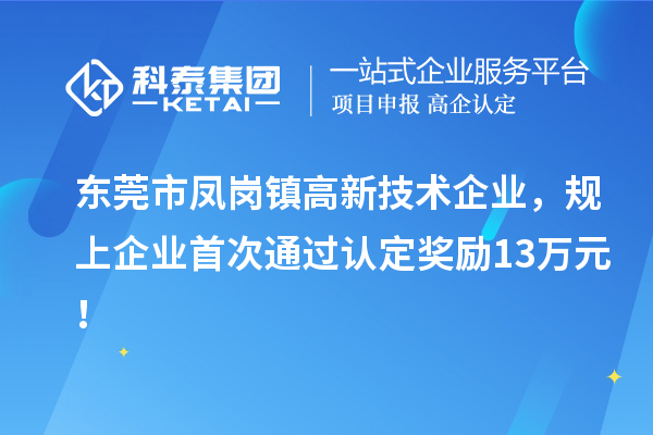 东莞市凤岗镇高新技术企业，规上企业首次通过认定奖励13万元！