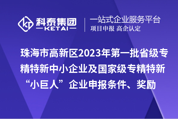 珠海市高新区2023年第一批省级专精特新中小企业及国家级专精特新“小巨人”企业申报条件、奖励