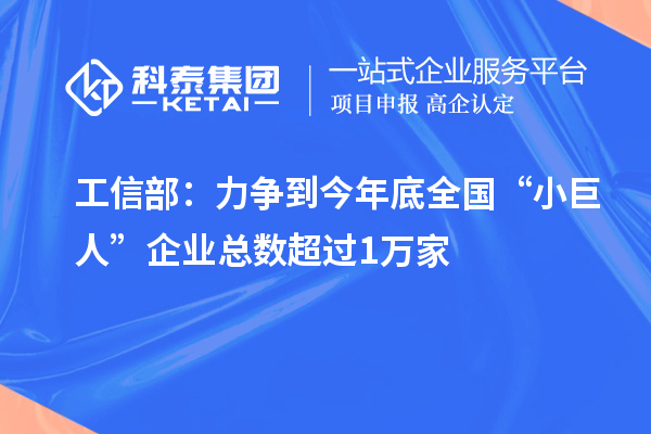 工信部:力争到今年底全国“小巨人”企业总数超过1万家