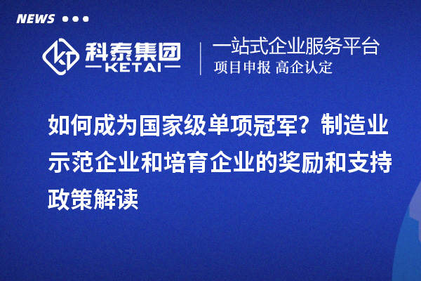 如何成为国家级单项冠军？制造业示范企业和培育企业的奖励和支持政策解读