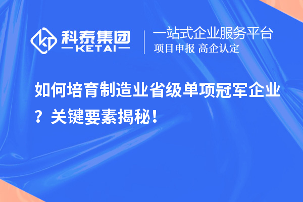 如何培育制造业省级单项冠军企业？关键要素揭秘！