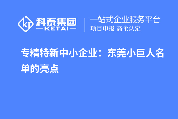 专精特新中小企业:东莞小巨人名单的亮点