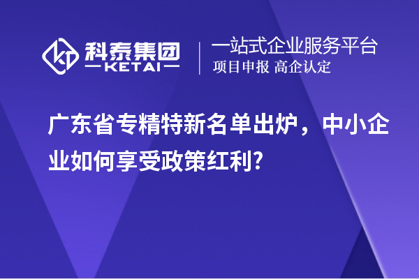 广东省专精特新名单出炉,中小企业如何享受政策红利?
