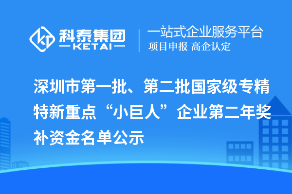 深圳市第一批、第二批国家级专精特新重点“小巨人”企业第二年奖补资金名单公示