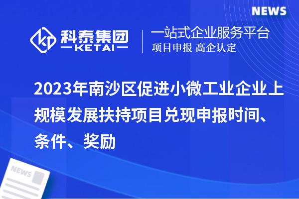 2023年南沙区促进小微工业企业上规模发展扶持项目兑现申报时间、条件、奖励