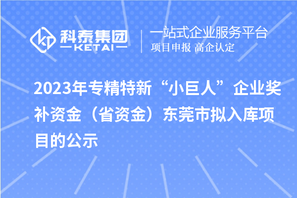 2023年专精特新“小巨人”企业奖补资金(省资金)东莞市拟入库项目的公示