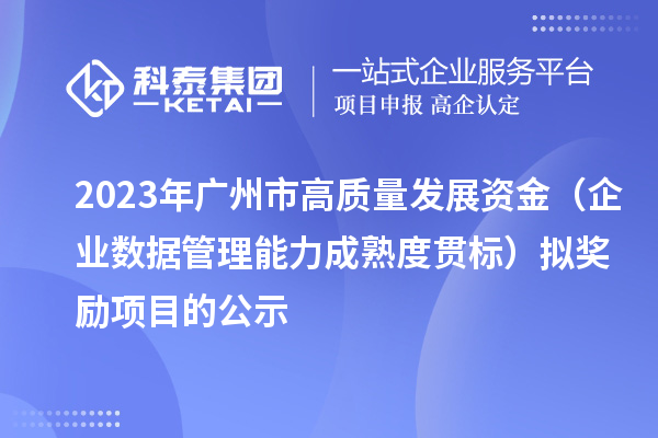 2023年广州市高质量发展资金(企业数据管理能力成熟度贯标)拟奖励项目的公示