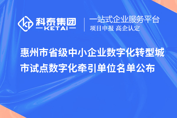 惠州市省级中小企业数字化转型城市试点数字化牵引单位名单公布