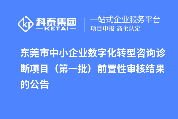 东莞市中小企业数字化转型咨询诊断项目(第一批)前置性审核结果的公告