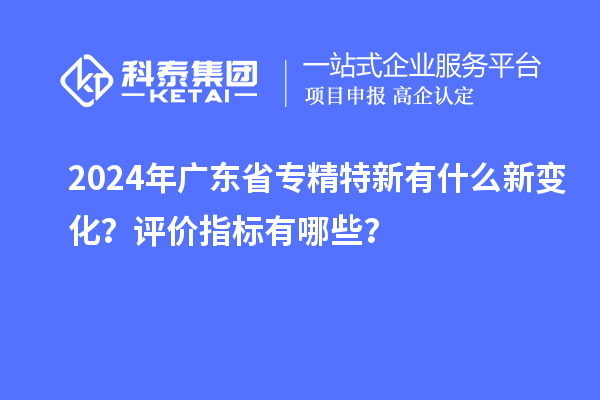2024年广东省专精特新有什么新变化？评价指标有哪些？