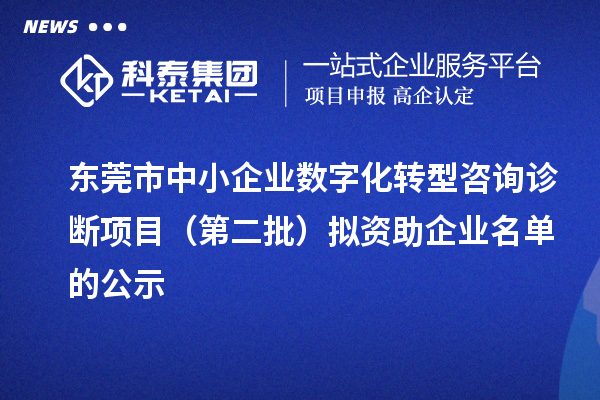 东莞市中小企业数字化转型咨询诊断项目(第二批)拟资助企业名单的公示