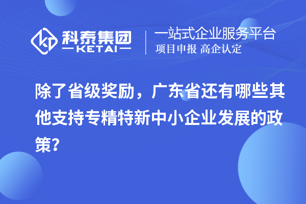 除了省级奖励，广东省还有哪些其他支持专精特新中小企业发展的政策？