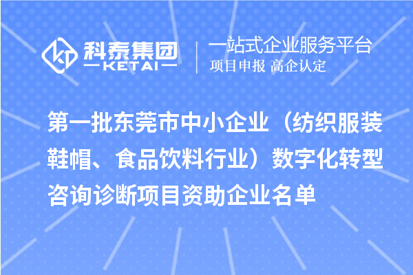 第一批东莞市中小企业（纺织服装鞋帽、食品饮料行业）数字化转型咨询诊断项目资助企业名单