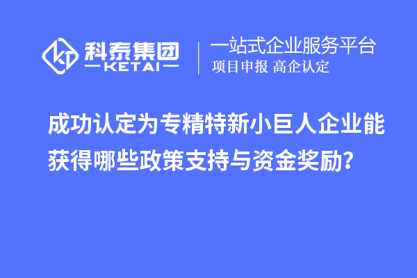 成功认定为专精特新小巨人企业能获得哪些政策支持与资金奖励？
