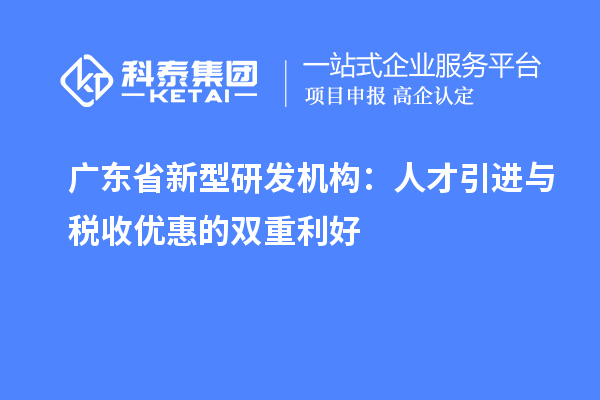 广东省新型研发机构：人才引进与税收优惠的双重利好