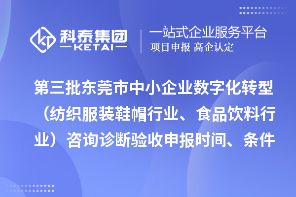 第三批东莞市中小企业数字化转型（纺织服装鞋帽行业、食品饮料行业）咨询诊断验收申报时间、条件要求、扶持奖励