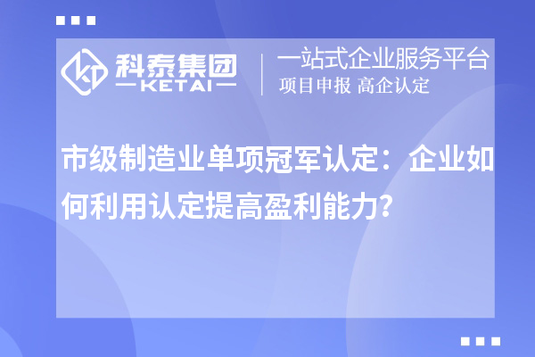 市级制造业单项冠军认定：企业如何利用认定提高盈利能力？