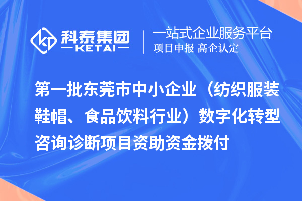 第一批东莞市中小企业(纺织服装鞋帽、食品饮料行业)数字化转型咨询诊断项目资助资金拨付