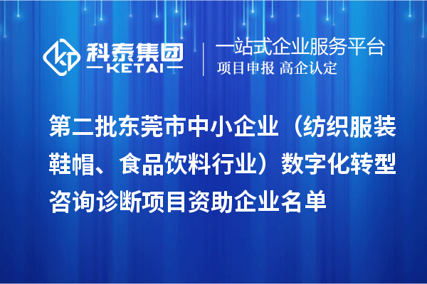 第二批东莞市中小企业（纺织服装鞋帽、食品饮料行业）数字化转型咨询诊断项目资助企业名单