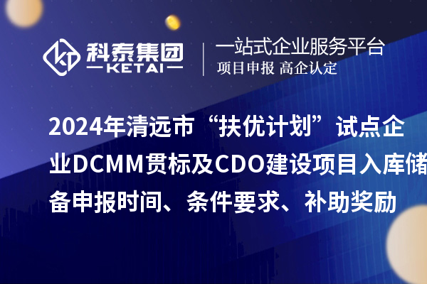 2024年清远市“扶优计划”试点企业DCMM贯标及CDO建设项目入库储备申报时间、条件要求、补助奖励