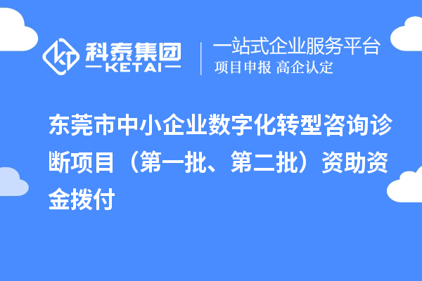 东莞市中小企业数字化转型咨询诊断项目（第一批、第二批）资助资金拨付