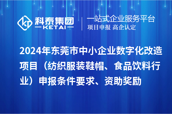 2024年东莞市中小企业数字化转型城市试点专项资金数字化改造项目（纺织服装鞋帽、食品饮料行业）申报条件要求、资助奖励