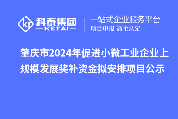 肇庆市2024年促进小微工业企业上规模发展奖补资金拟安排项目公示