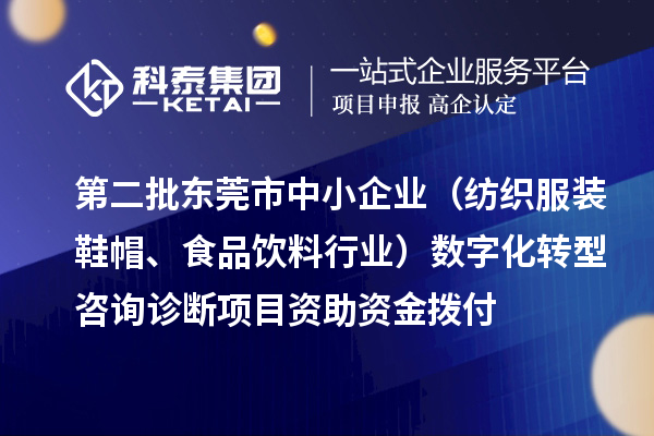 第二批东莞市中小企业(纺织服装鞋帽、食品饮料行业)数字化转型咨询诊断项目资助资金拨付
