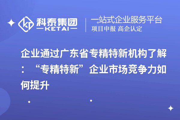 企业通过广东省专精特新机构了解:“专精特新” 企业市场竞争力如何提升