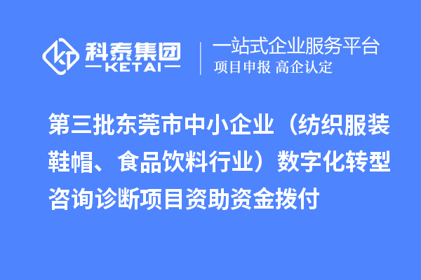 第三批东莞市中小企业（纺织服装鞋帽、食品饮料行业）数字化转型咨询诊断项目资助资金拨付