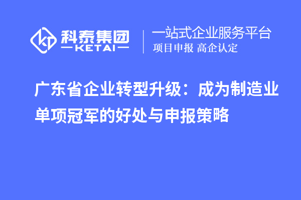 广东省企业转型升级：成为制造业单项冠军的好处与申报策略