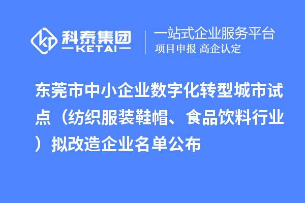 东莞市中小企业数字化转型城市试点（纺织服装鞋帽、食品饮料行业）拟改造企业名单公布