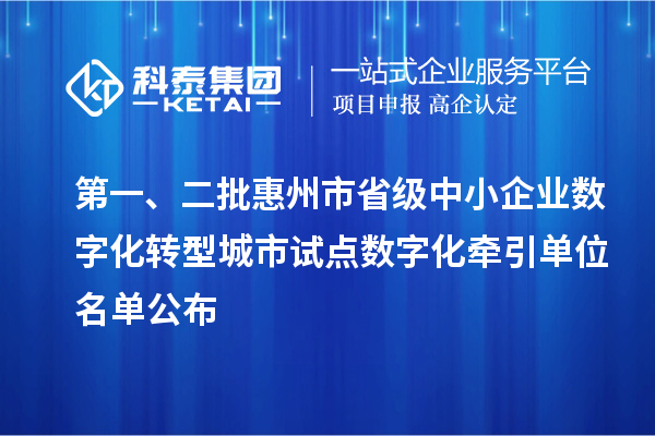 第一、二批惠州市省级中小企业数字化转型城市试点数字化牵引单位名单公布