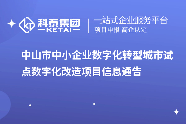 中山市中小企业数字化转型城市试点数字化改造项目信息通告
