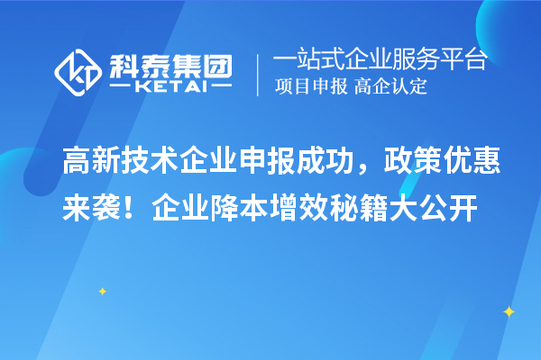高新技术企业申报成功，政策优惠来袭！企业降本增效秘籍大公开