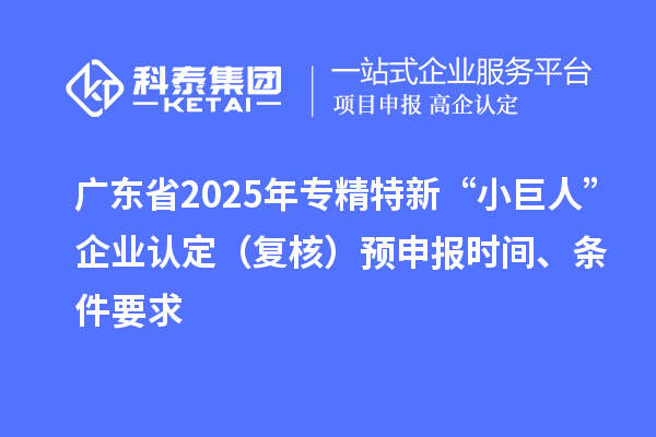广东省2025年专精特新“小巨人”企业认定（复核）预申报时间、条件要求