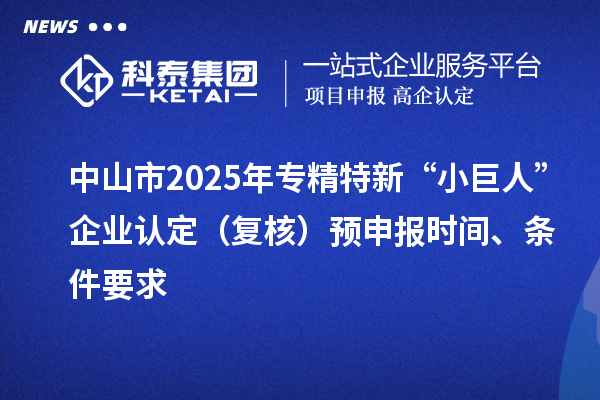 中山市2025年专精特新“小巨人”企业认定（复核）预申报时间、条件要求