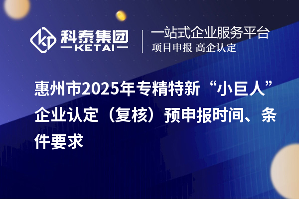 惠州市2025年专精特新“小巨人”企业认定（复核）预申报时间、条件要求