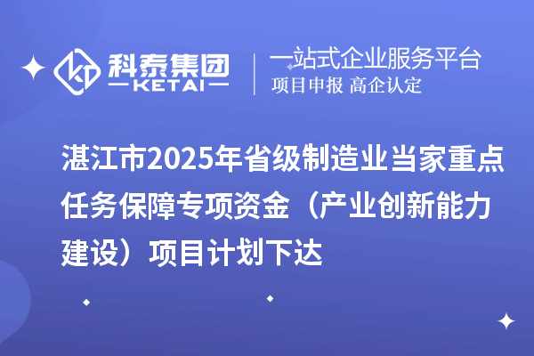 湛江市2025年省级制造业当家重点任务保障专项资金(产业创新能力建设)项目计划下达
