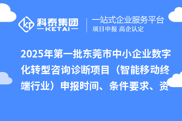 2025年第一批东莞市中小企业数字化转型咨询诊断项目（智能移动终端行业）申报时间、条件要求、资助奖励