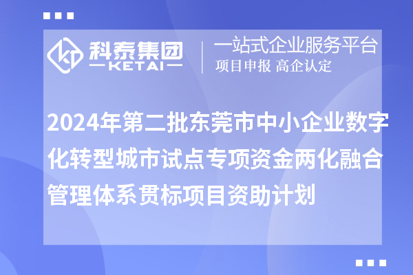 2024年第二批东莞市中小企业数字化转型城市试点专项资金两化融合管理体系贯标项目资助计划