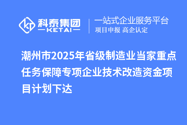 潮州市2025年省级制造业当家重点任务保障专项企业技术改造资金项目计划下达