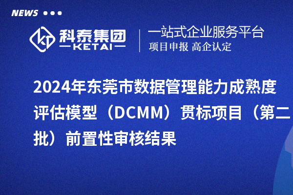 2024年东莞市数据管理能力成熟度评估模型(DCMM)贯标项目(第二批)前置性审核结果