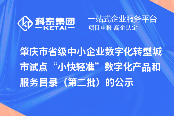 肇庆市省级中小企业数字化转型城市试点“小快轻准”数字化产品和服务目录(第二批)的公示